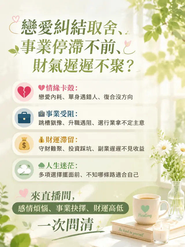 戀愛內耗、事業卡殼、財氣散漏?來直播間一次解決