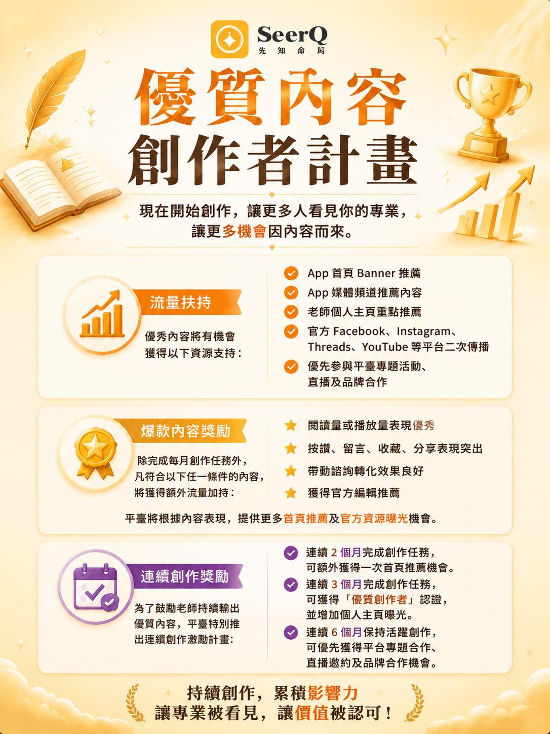 優質創作者扶持計畫🔥以專業輸出打造個人 IP，官方流量資源全力扶持