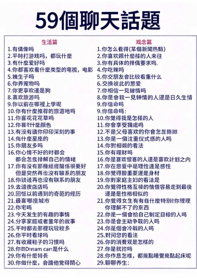 情侶59個聊天話題